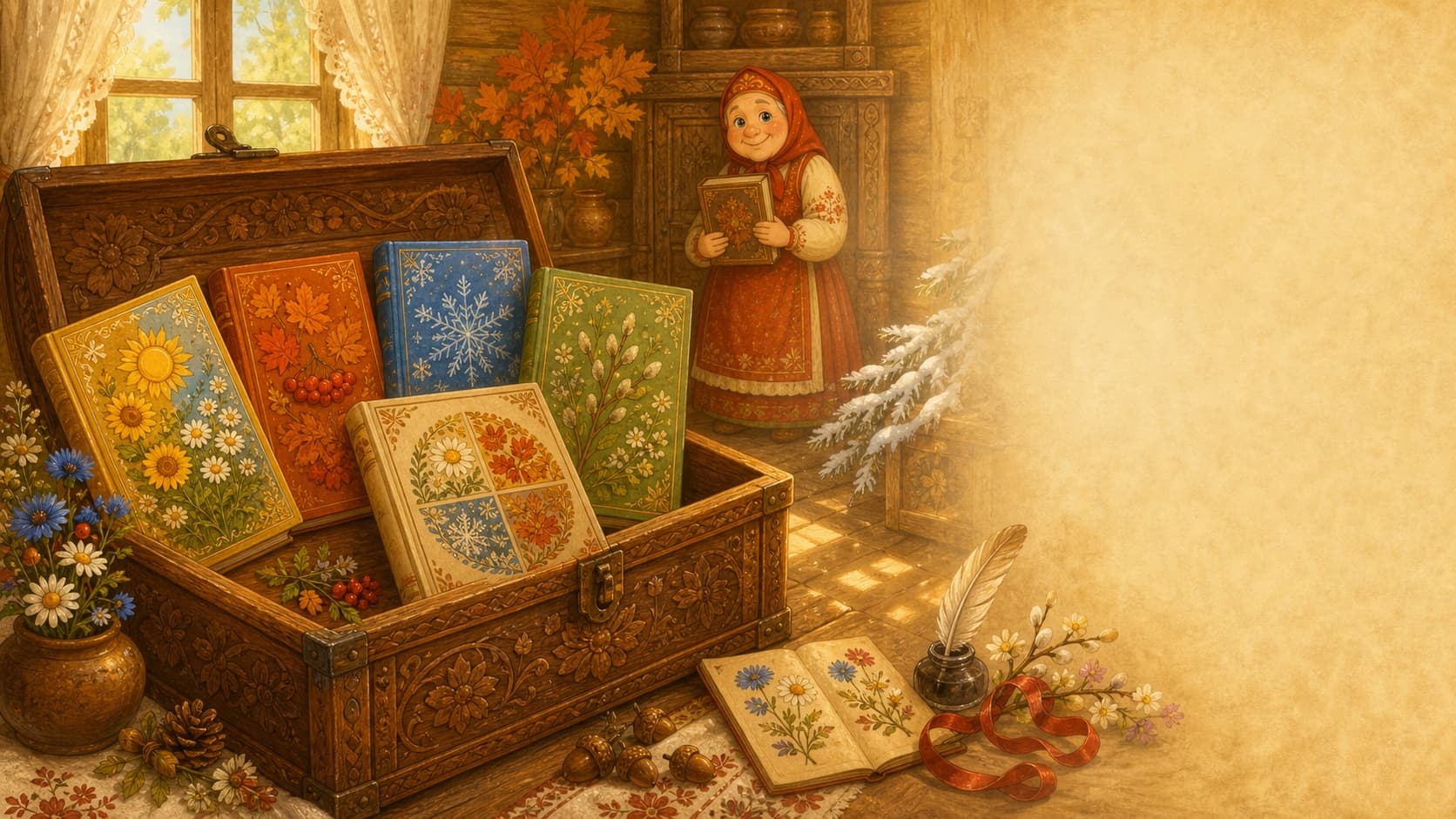 Сундук с летней, осенней, зимней и весенней книгами сказок